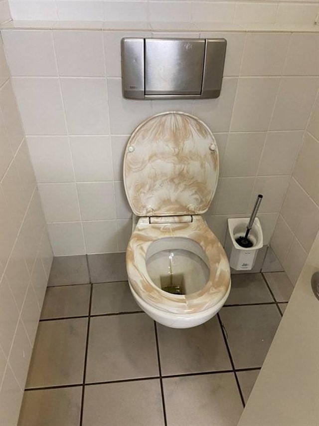 Daska na ovom WC-u izgleda kao da je netko mazao izmet po njoj.