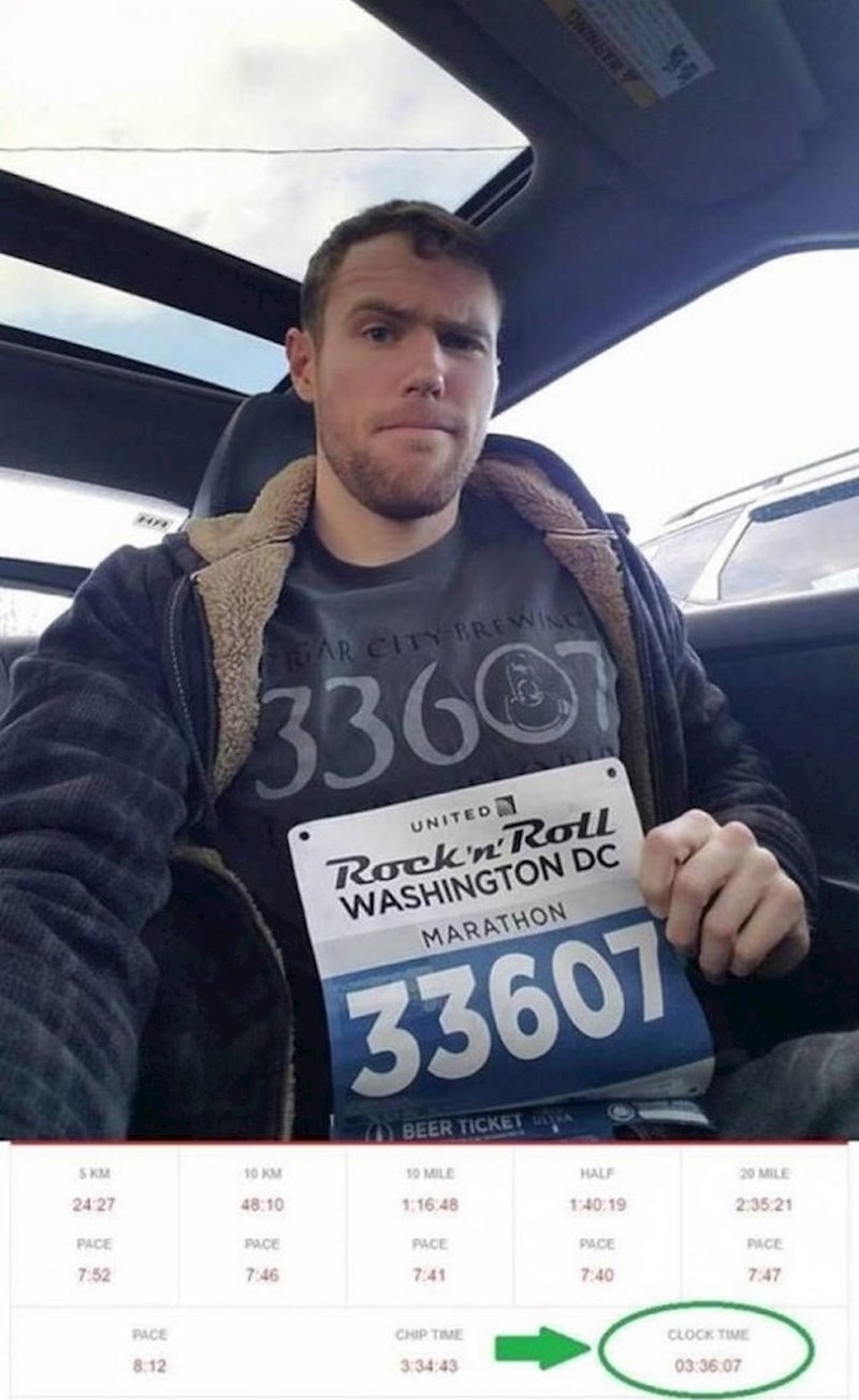 "Poštanski broj, broj na majici, redni broj na maratonu, vrijeme u kojem sam završio utrku - 33607!"