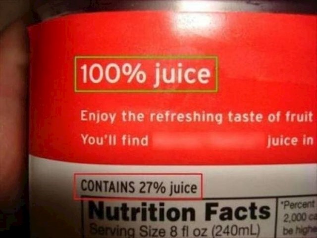100% sok koji sadrži samo 27% soka. Krasno.