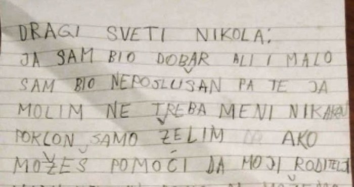 Dijete je Svetom Nikoli napisalo iskreno pismo koje je rasplakalo društvene mreže