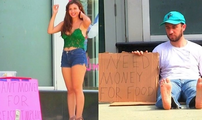 VIDEO Beskućnik je tražio novac za hranu, djevojka za silikone. Pogodite kome su ljudi dali više