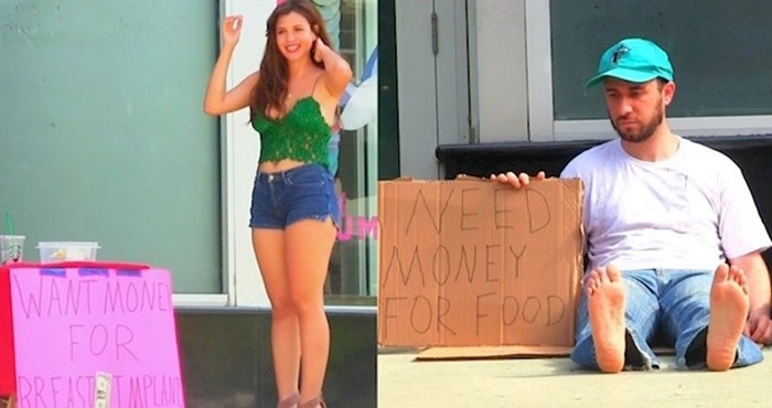 VIDEO Beskućnik je tražio novac za hranu, djevojka za silikone. Pogodite kome su ljudi dali više