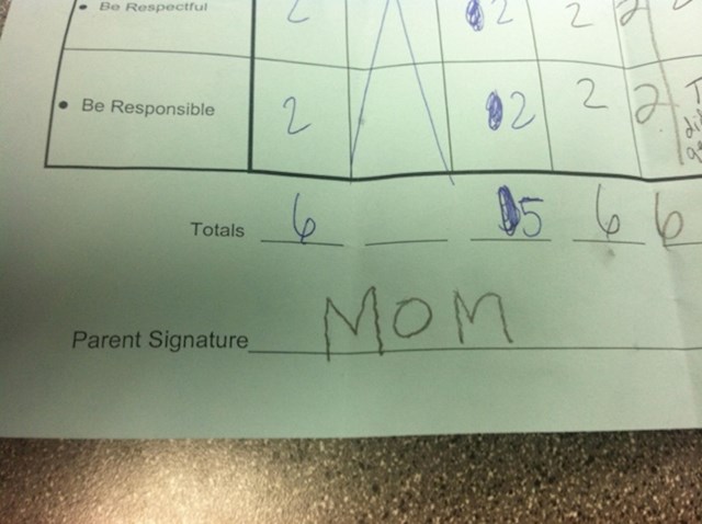 Dijete je pokušalo lažirati mamin potpis. :)