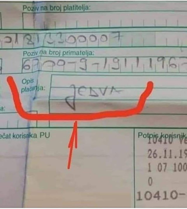 Lik je u pošti uplatio novac, pogledajte opis plaćanja koji je nasmijao društvene mreže opis plaćanja bio je kratak i jasan:
