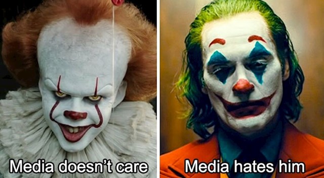Pennywise: Krade djecu i drži ih kao taoce, mediji ga ignoriraju / Joker: Pokušava živjeti, mediji ga mrze