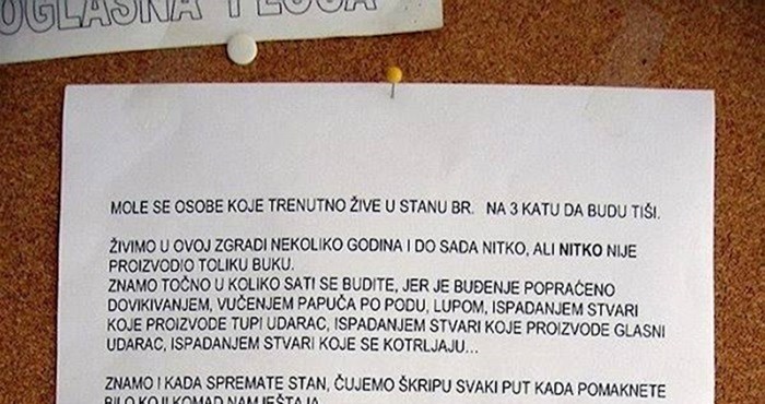 Stanari su glasnim susjedima ostavili obavijest i otkrili da čuju baš sve, čak i "ono"