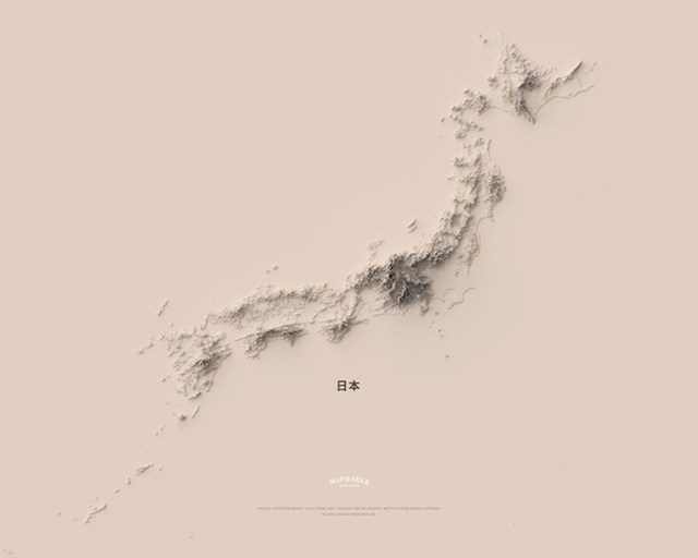 Minimalistička topografska karta Japana