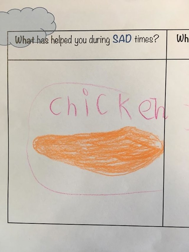 "što je mom djetetu pomoglo u tužnim vremenima? piletina."