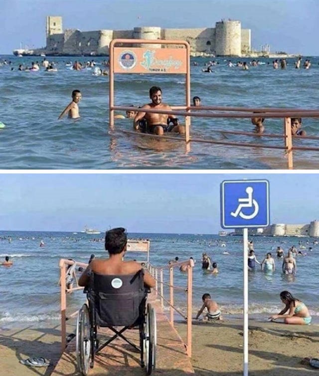 u turskoj su na nekim plažama napravili i mjesta na kojima se mogu kupati ljudi u invalidskim kolicima.