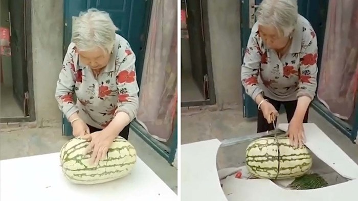 VIDEO Baka je pokušavala izrezati lubenicu, a onda joj se dogodila mala nezgoda kojom je nasmijala internet