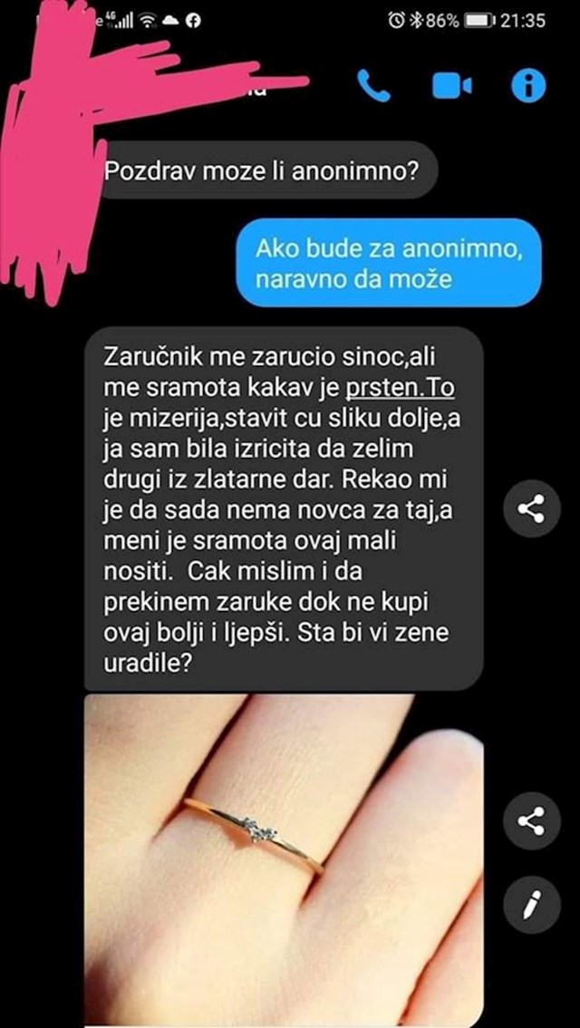 Evo kako je izgledao prsten koji je dobila: