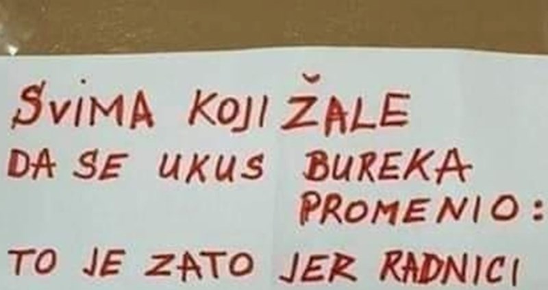 Buregdžinica je začudila kupce porukom o promjeni okusa njihove hrane