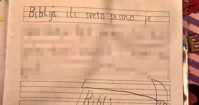Dijete je u bilježnici objasnilo što je Biblija, greška je roditelje nasmijala do suza
