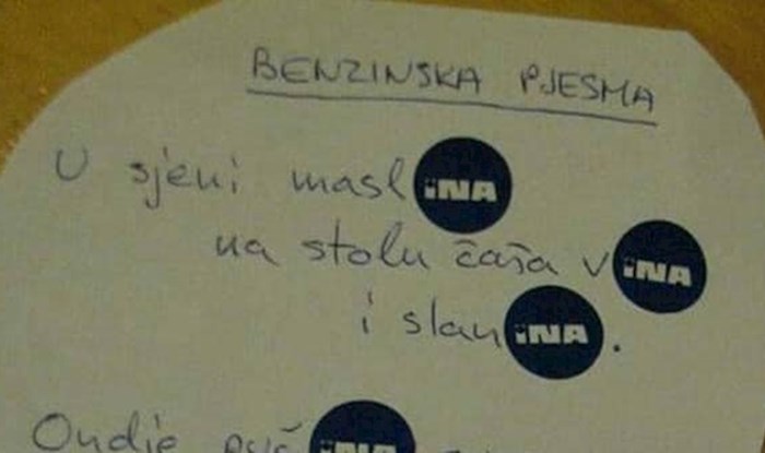 Pjesništvo na hrvatski način: Netko je napisao "benzinsku pjesmu" u kojoj se sve vrti oko Ine