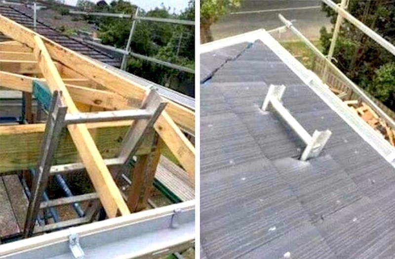 Postavljali su krov na kući, no zaboravili su maknuti ljestve.