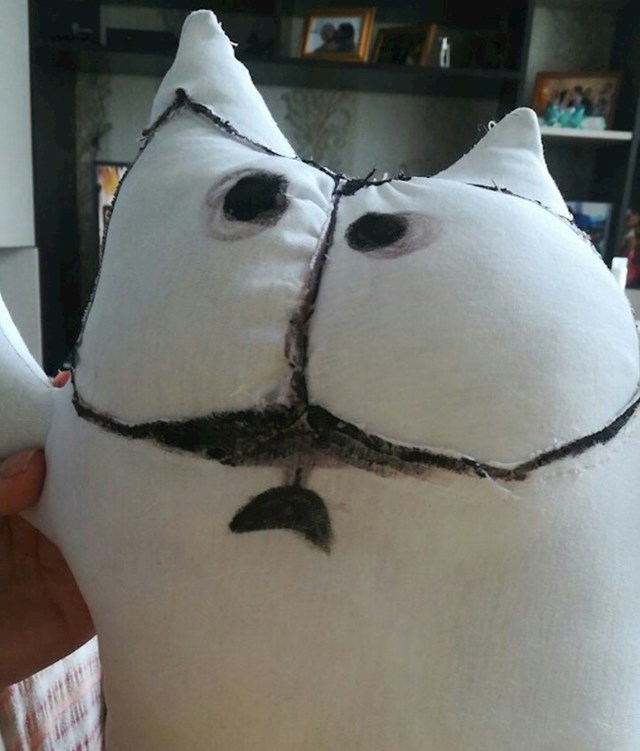 "Moja žena je htjela napraviti jastuk koji je trebao izgledati kao mačka iz Simon's Cat crtića. Evo kako je ispao."