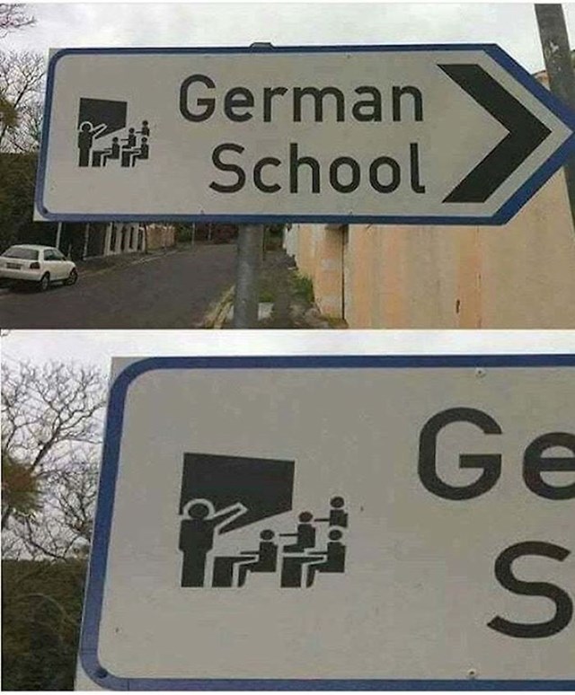 Jako loš znak postavljen ispred njemačke škole.
