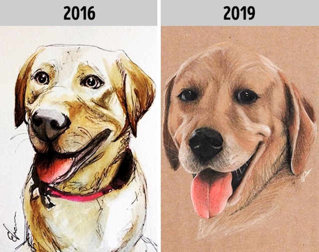 Crtanje psa nakon 3 godine vježbanja...