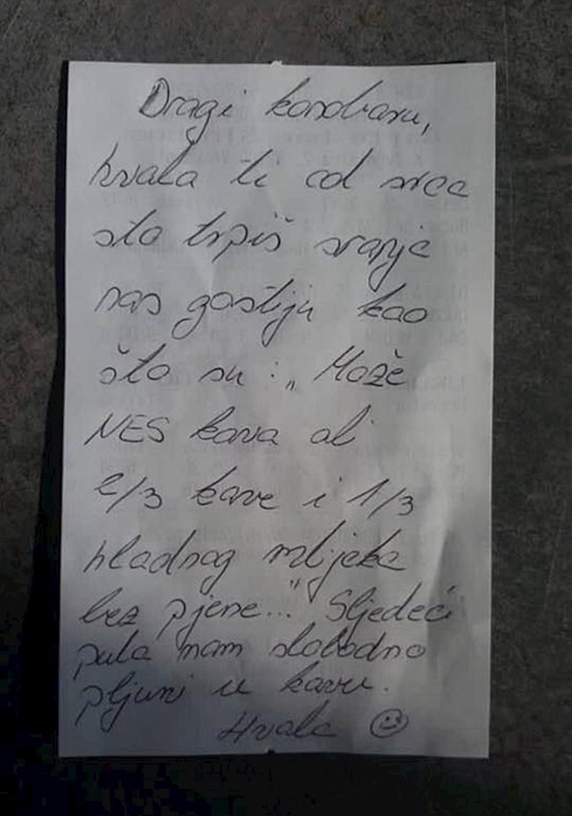 Konobara je na stolu dočekala poruka gosta koju neće tako lako zaboraviti evo što je pisalo: