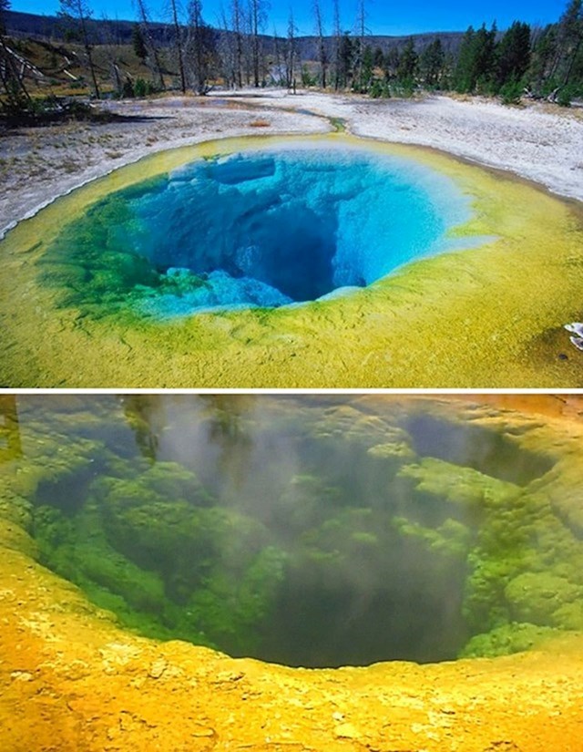 Ovaj izvor vruće vode u nacionalnom parku Yellowstone počeo je mijenjati boju iz kristalno plave u zelenu, jer turisti u njega bacaju kovanice i kamenje.