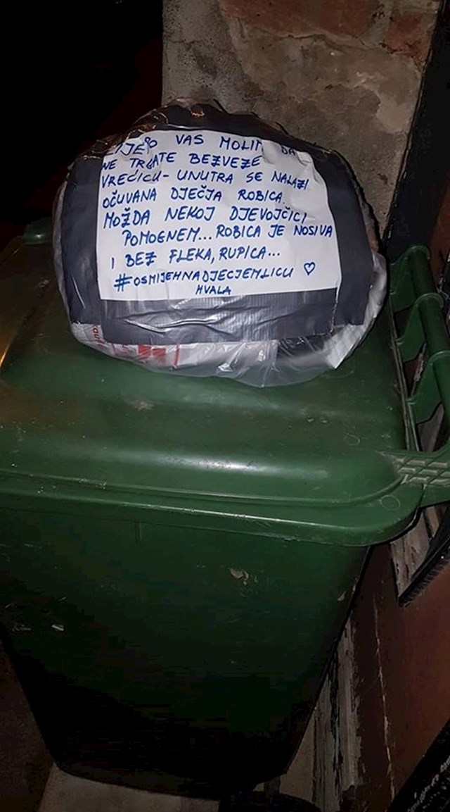 neko je u zagrebu na kanti za smeće ostavio vrećicu s porukom koja je izazvala oduševljenje