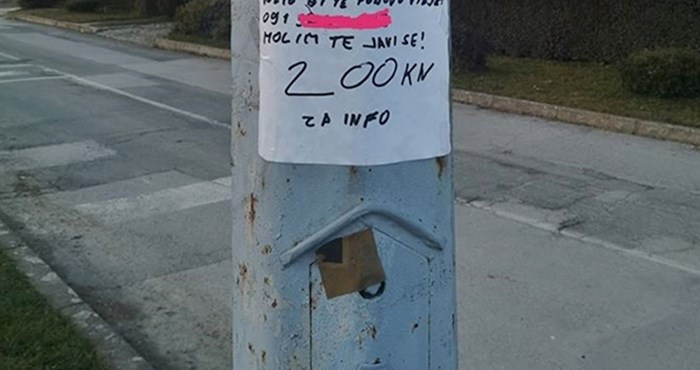 Osoba je na stupu objesila važnu poruku u kojoj je napisala za što nudi 200 kuna