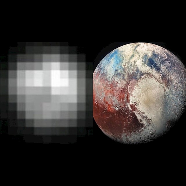 Dvije fotografije Pluta - lijeva je slikana 1994. godine, a desna 2018.