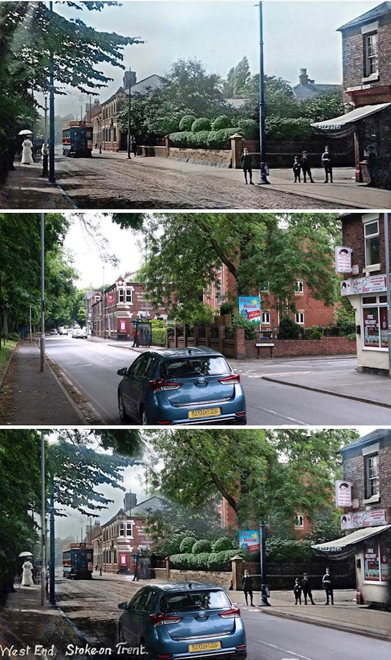 "Moj rodni grad prije 100 godina / Fotka koju sam slikao prije tjedan dana. Nije se puno toga promijenilo, na zadnjoj fotki sam pomiješao dvije prethodne."