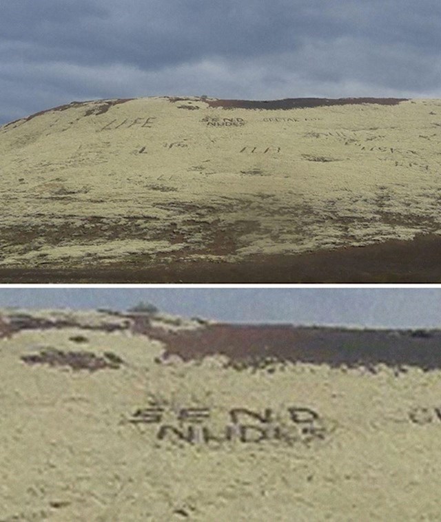 Jedan od najpoznatijih brežuljaka na Islandu uništen je kada su vandali u njega urezali riječi "Send nudes" (Pošalji golotinju). Ovo nije jedina riječ koja je ovdje urezana, a smatra se da je ovu suludu tradiciju započeo lokalni stanovnik koji je prije mnogo godina u brdo urezao svoje ime.