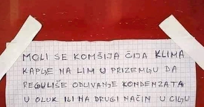 Stanar je susjedima na slikovit način objasnio svoj problem, evo što im je napisao