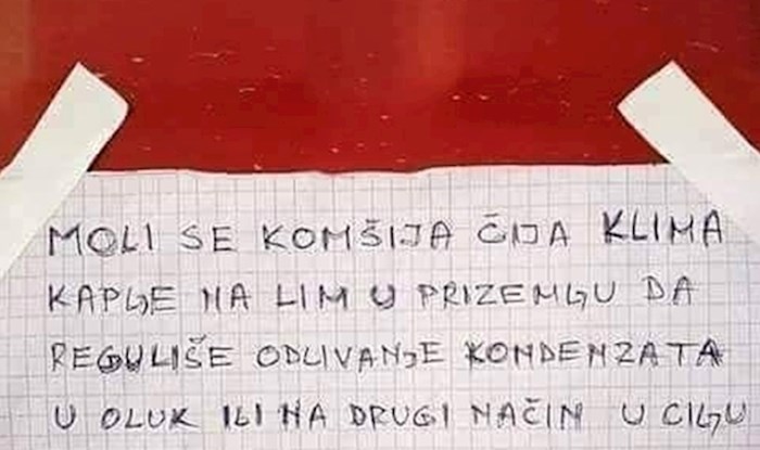 Stanar je susjedima na slikovit način objasnio svoj problem, evo što im je napisao