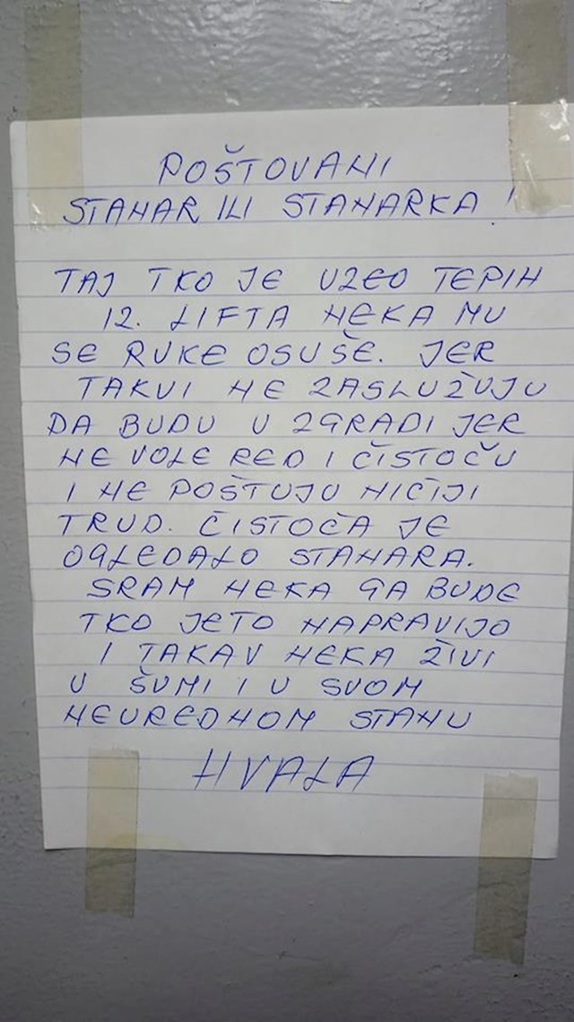 Stanarka je htjela malo urediti lift, a onda se dogodilo nešto zbog čega je napala susjede evo što im je napisala: