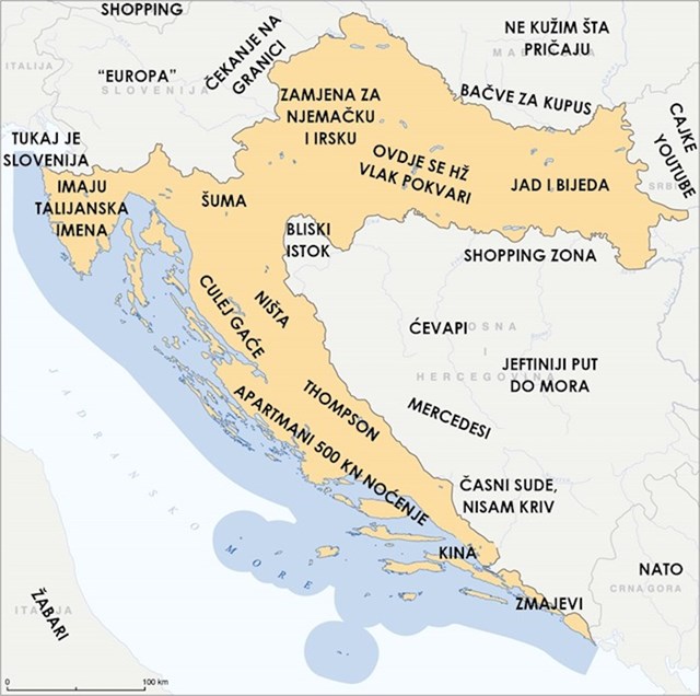 Razočarani Slavonac je napravio kartu Hrvatske koja će vas nasmijati opisima regija evo kako je opisao hrvatsku i susjedne države: