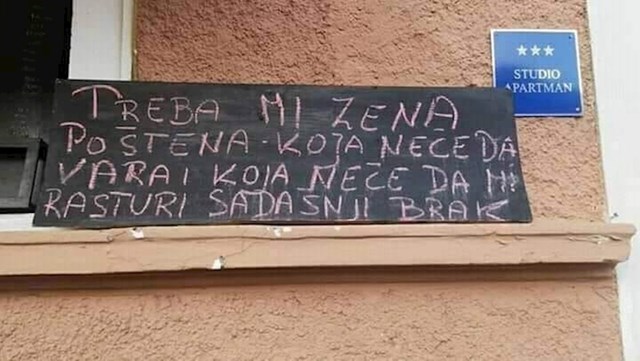 Vlasnik apartmana postavio je oglas koji je nasmijao prolaznike prolaznik je slikao njegov oglas i postavio ga na društvenim mrežama: