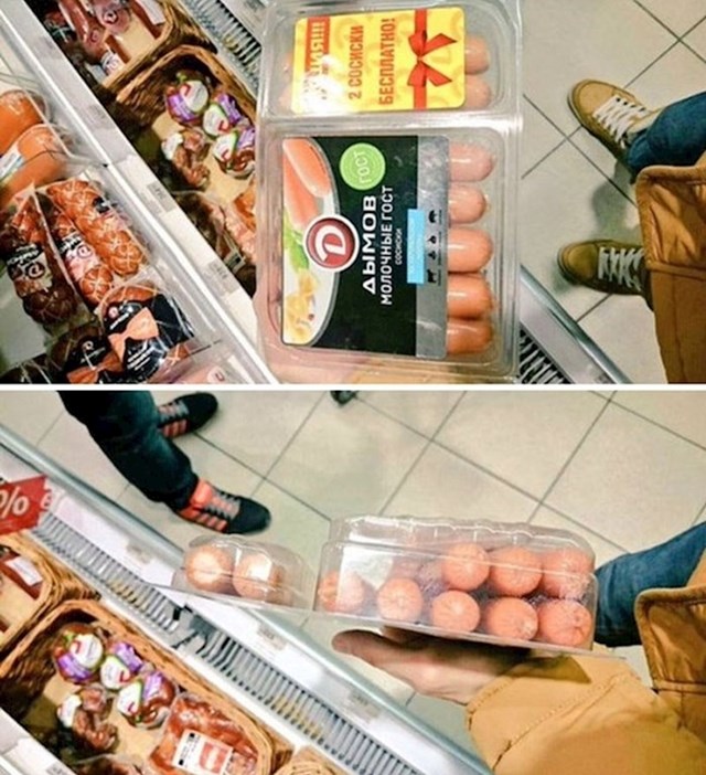 Prodaja kobasica u Rusiji - kupiš veliko pakiranje i dobiješ dvije kobasice besplatno. Jeste li primijetili nešto čudno? ;)