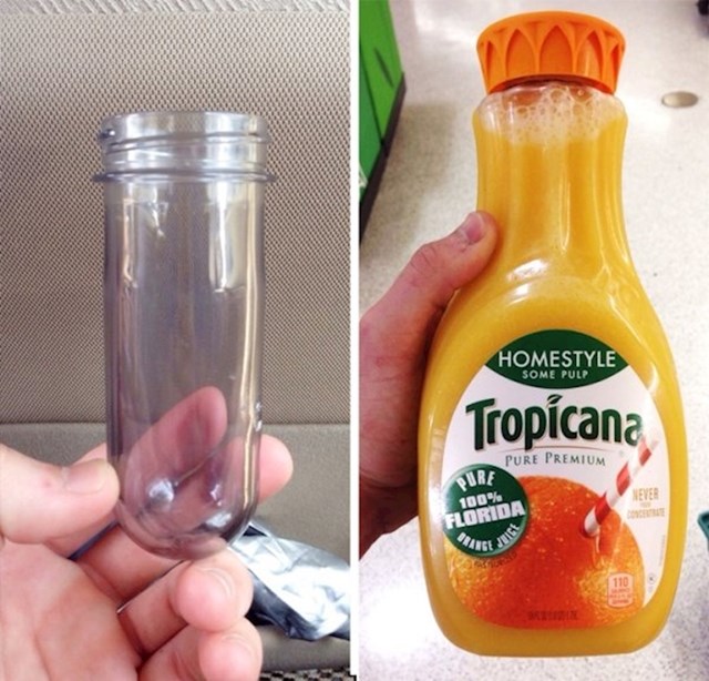 Plastična boca prije i nakon procesa proizvodnje