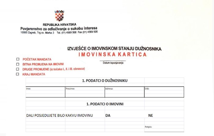 Nova imovinska kartica za političare