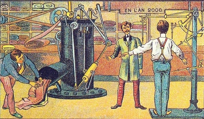 Ovaj stroj radi odjeću po kupcima. Sudeći po svim veličinama i oblicima ljudi, ovo je super zamisao.