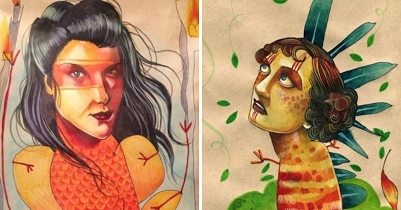 Ilustratorica u suradnji sa svojom 4-godišnjakinjom odlučila stvoriti vrlo posebne nadrealistične portrete