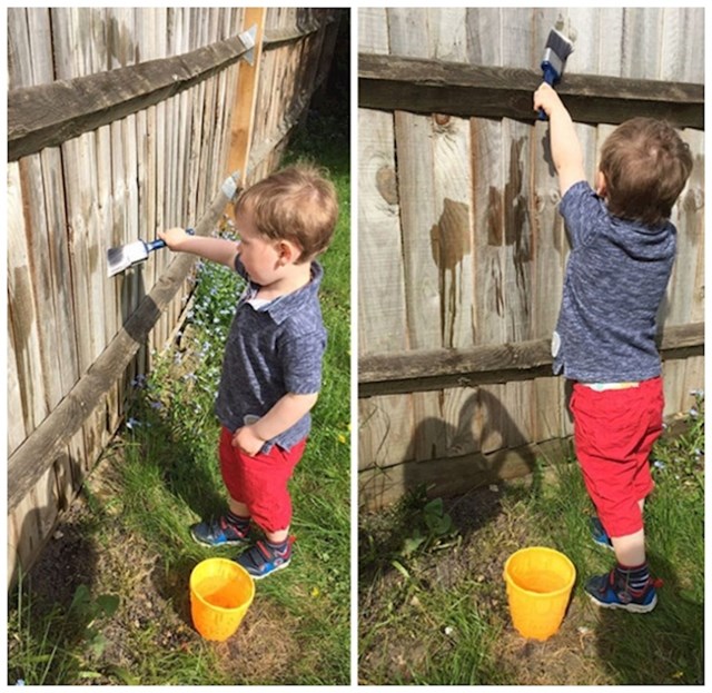 Djeca vole raditi sve što rade odrasli. Ako vaš mališan želi farbati, dajte mu kantu vode i kist i gledajte kako uživa.