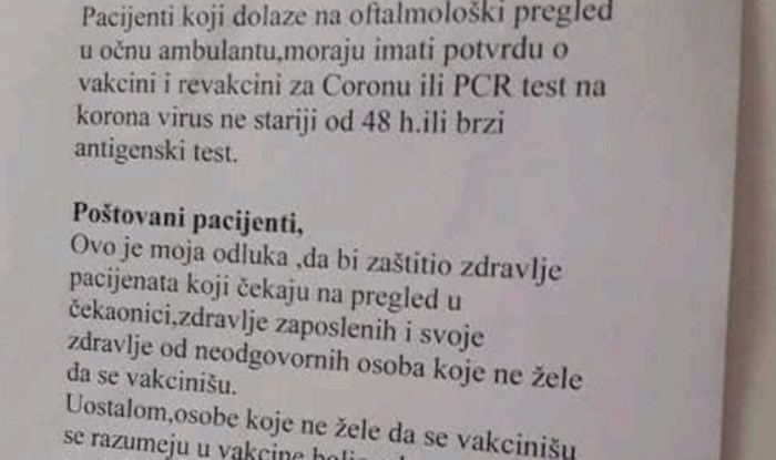 Obavijest koju je oftalmolog iz Srbije zalijepio na ulaz u ordinaciju postala je hit, morate vidjeti