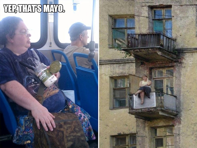 Žena koja jede majonezu u javnom prijevozu ili gospođa koja sasvim ležerno riskira život.
