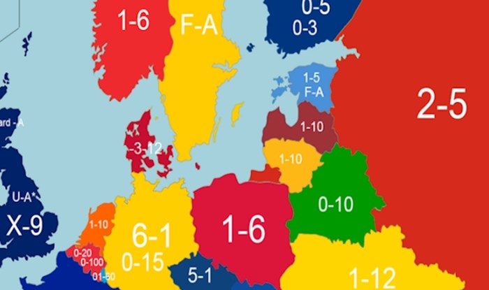 Mapa prikazuje sistem ocjenjivanja u školama u pojedinim europskim državama, iznenađujuća je
