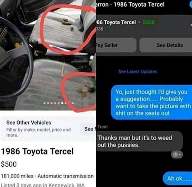 1. Stavio je fotku sjedala na kojima je pseći izmet..🤢