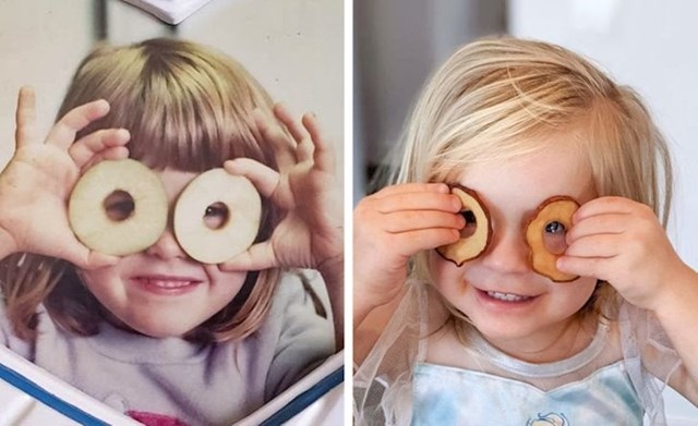 16. "Poslala sam tati fotku svoje kćerke koja se igra s komadima jabuke. Odgovorio mi je tako da mi je poslao moju fotku iz djetinjstva, na kojoj radim istu stvar!"