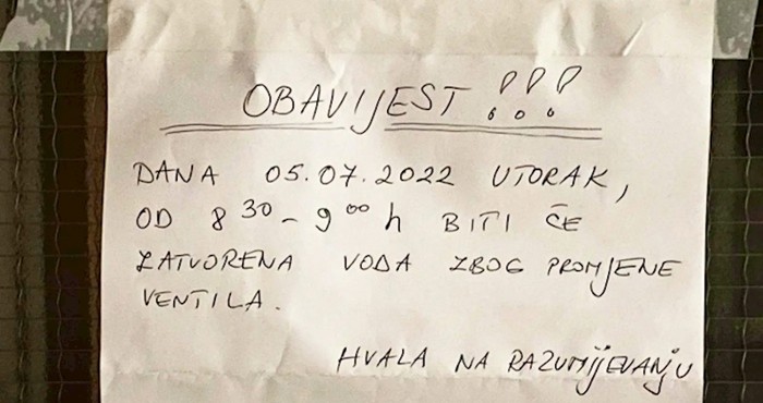 Društvenim mrežama kruži fotka urnebesne prepiske stanara iz Dalmacije, morate vidjeti ovaj hit