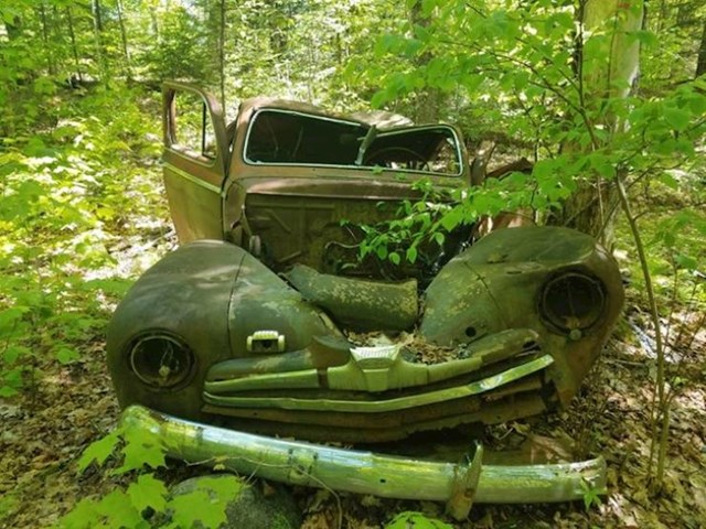1. Hrđava olupina starog Forda koju je netko pronašao tijekom šetnje šumom