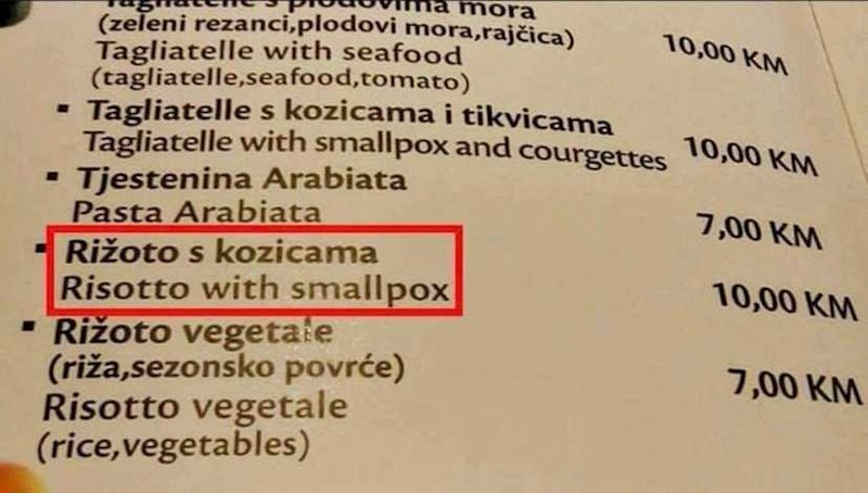 Smallpox inače znači - boginje! Dakle, riječ je o opasnoj i neugodnoj bolesti, a ne ukusnom jelu.😆