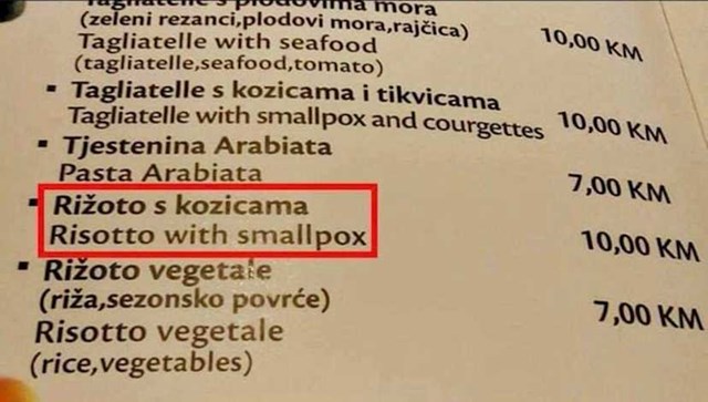 Smallpox inače znači - boginje! Dakle, riječ je o opasnoj i neugodnoj bolesti, a ne ukusnom jelu.😆