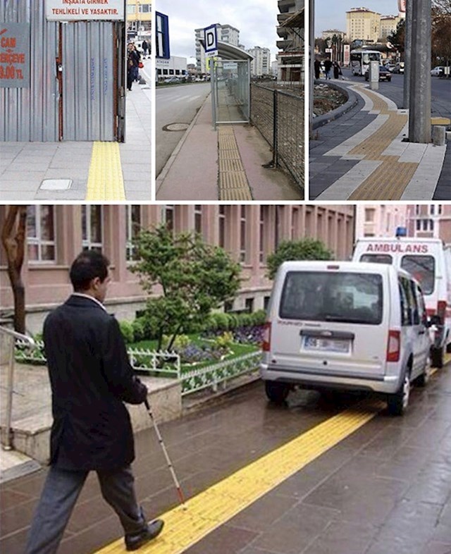 14. Žute trake trebale bi olakšati slijepcima kretanje po gradu.